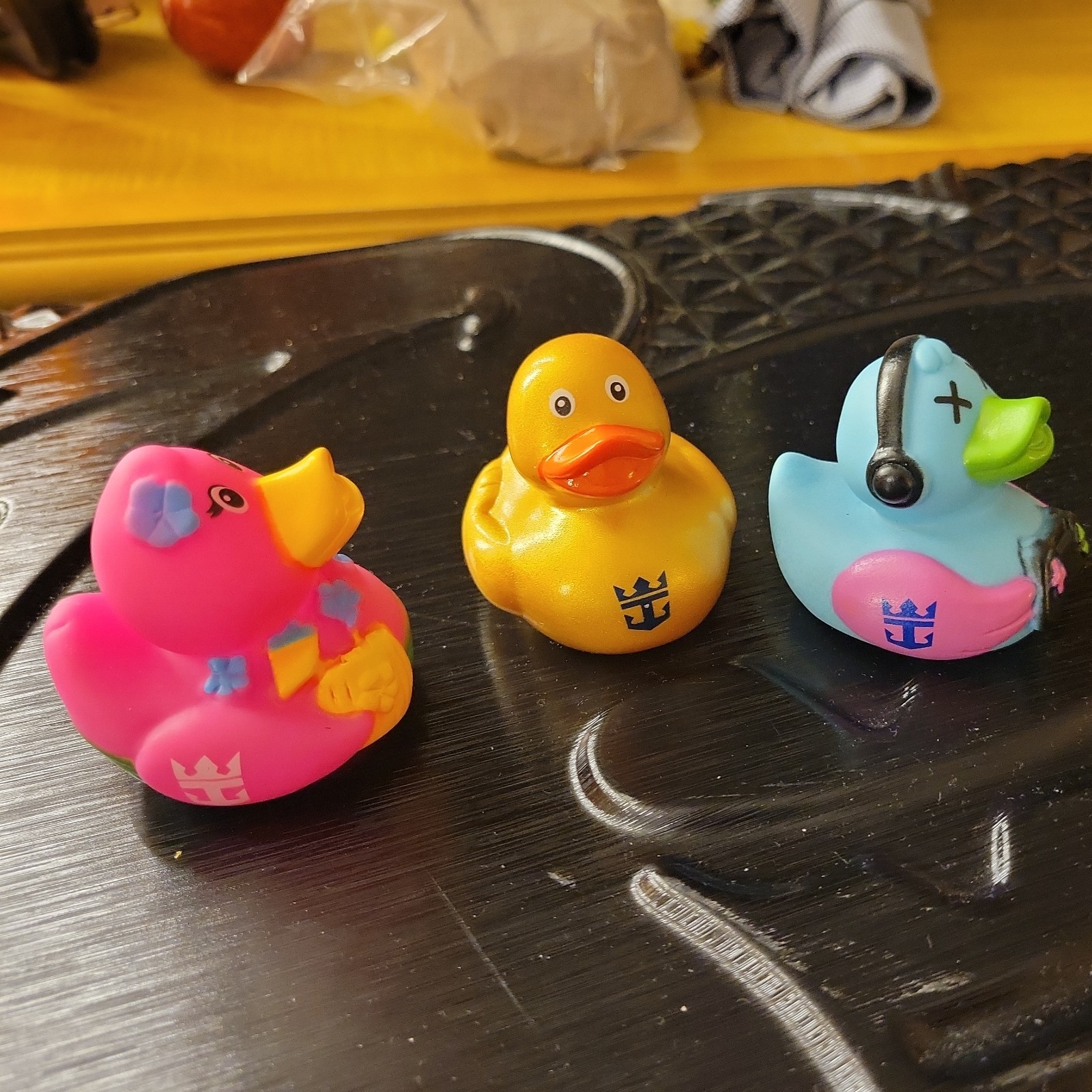 3 x Royal Caribbean yellow Rubber Ducks multi color Cruise 4 inch