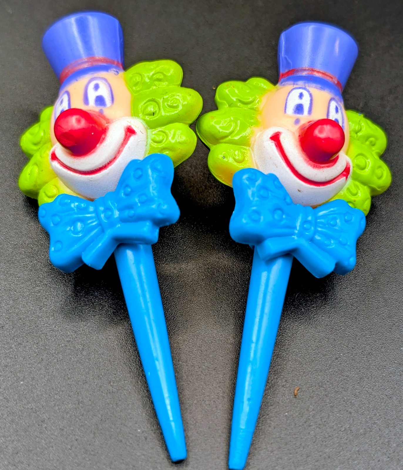 Vintage DecoPac Clown Cupcake Picks Set of 2 – Retro Cake Toppers 90s Kitsch