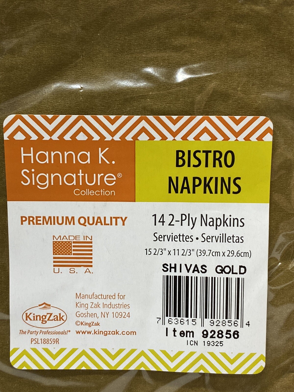 New Hanna K. Signature Collection Bistro Napkins 14ct Style:Shivas Gold