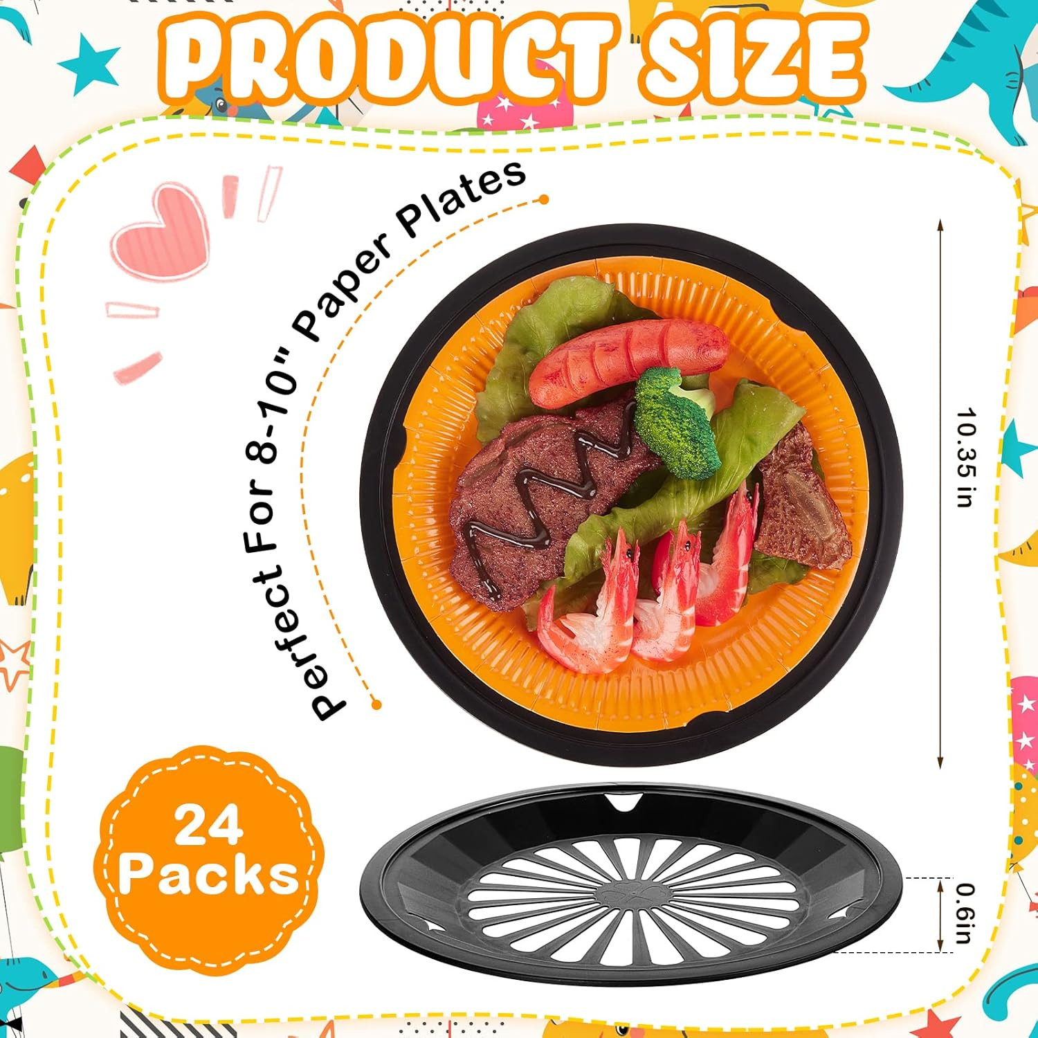 24 Pack Reusable Plastic Paper Plate Holders 10 Inch For 9″ Plates Black