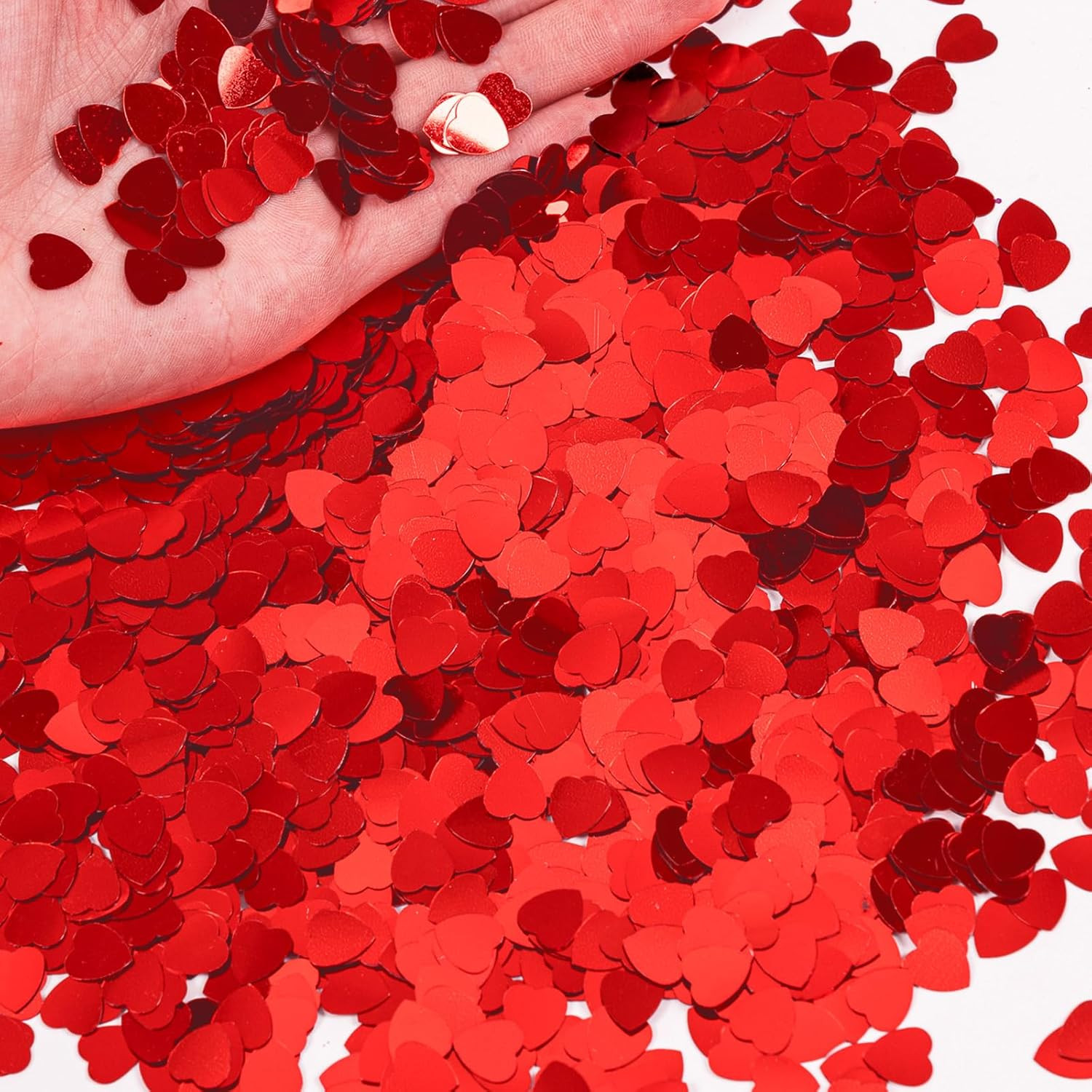 1500Pcs/50G Valentines Day Hearts Confetti Decorations, Red Metallic Foil Heart