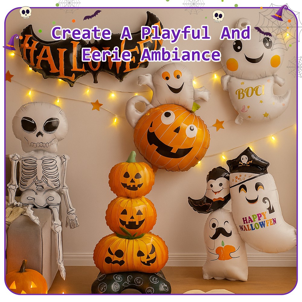 Halloween Foil Balloon Party Decoration Set with Pumpkin Skeleton White Ghost