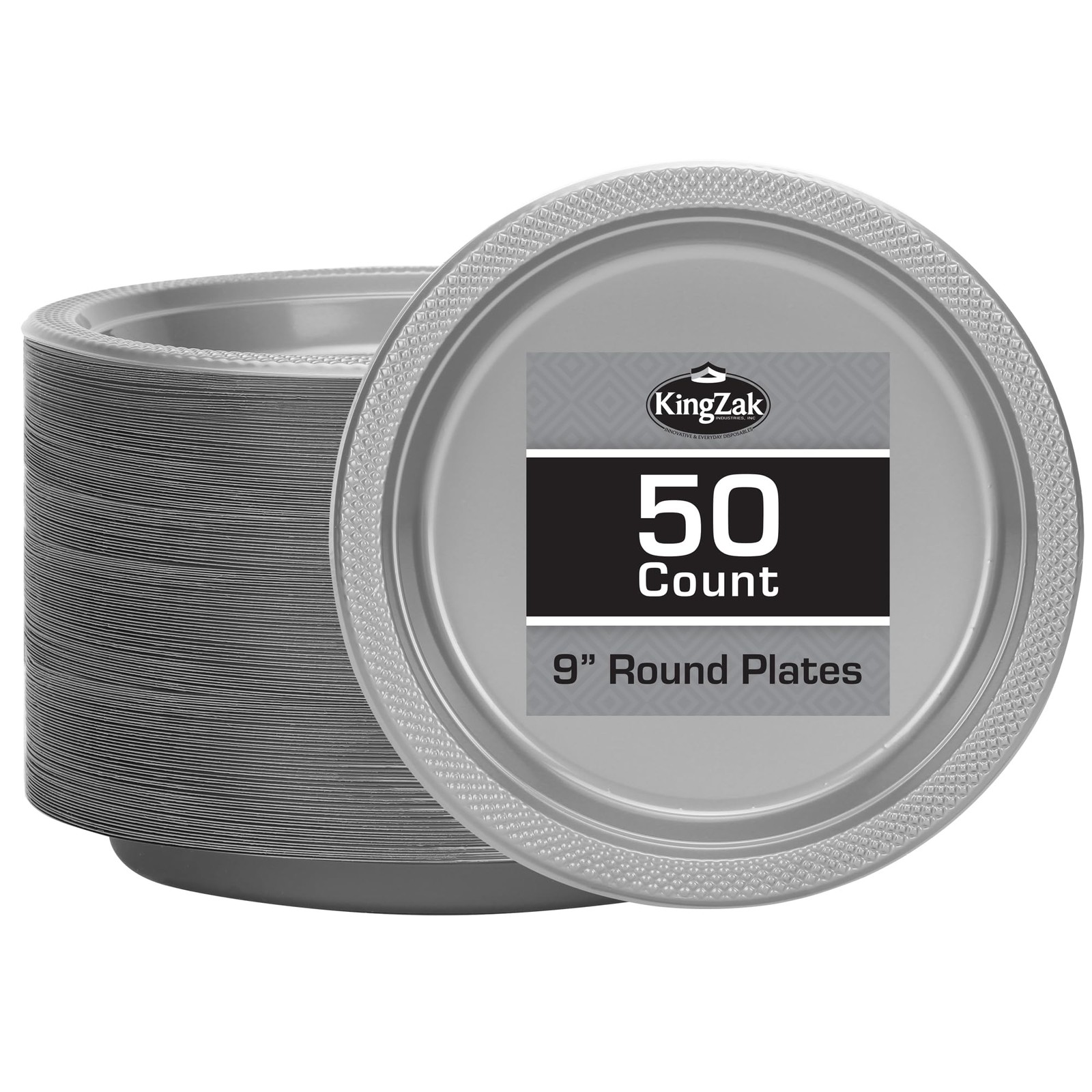 Silver Solid Color Premium Heavy Weight Plastic Dinner Plate (9″) 50 Count – …