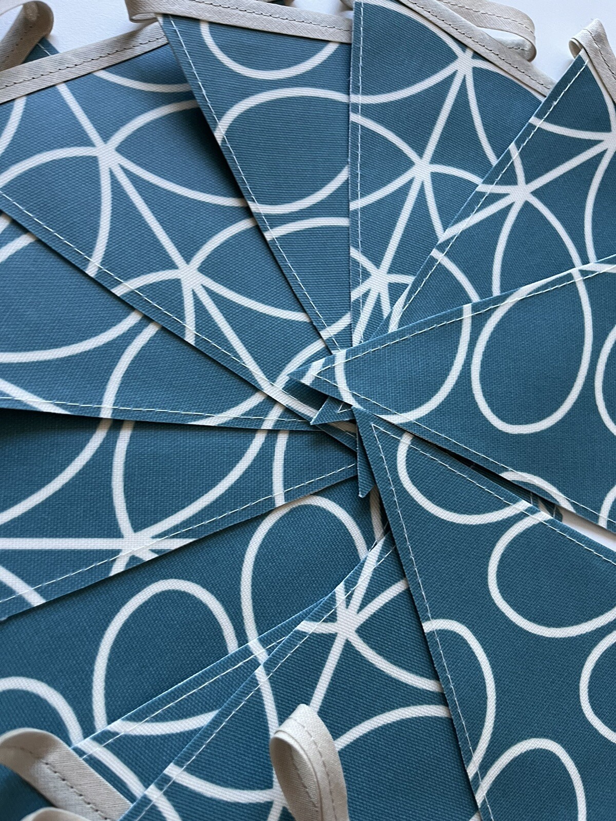 Handmade Oilcloth Bunting – Garden/Home Blue Contemporary- 3 Meters Double Sided