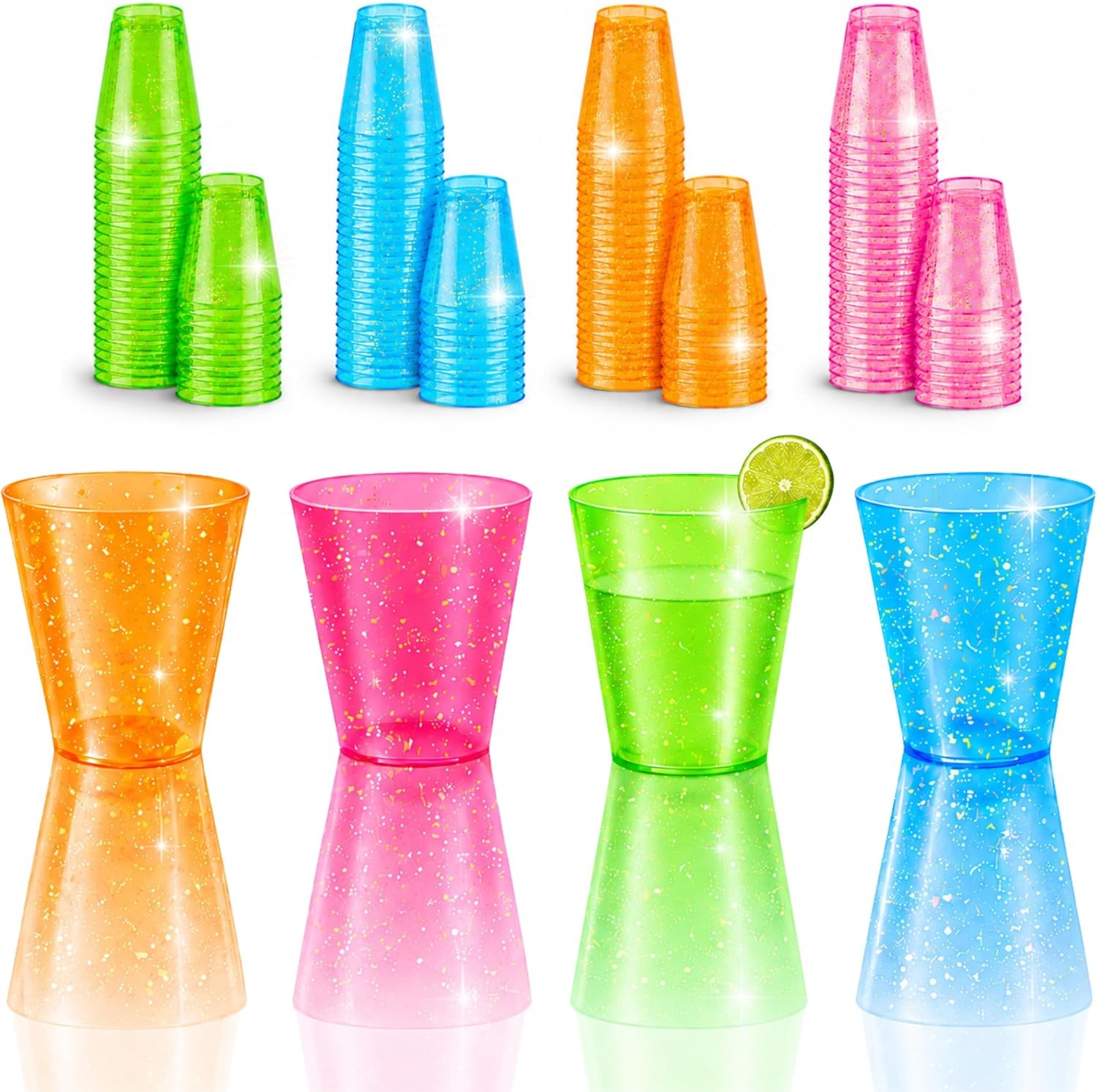 100 Pack 1 oz Dazzle Neon Plastic Shot Cups W/ Bright Colors & PS Material