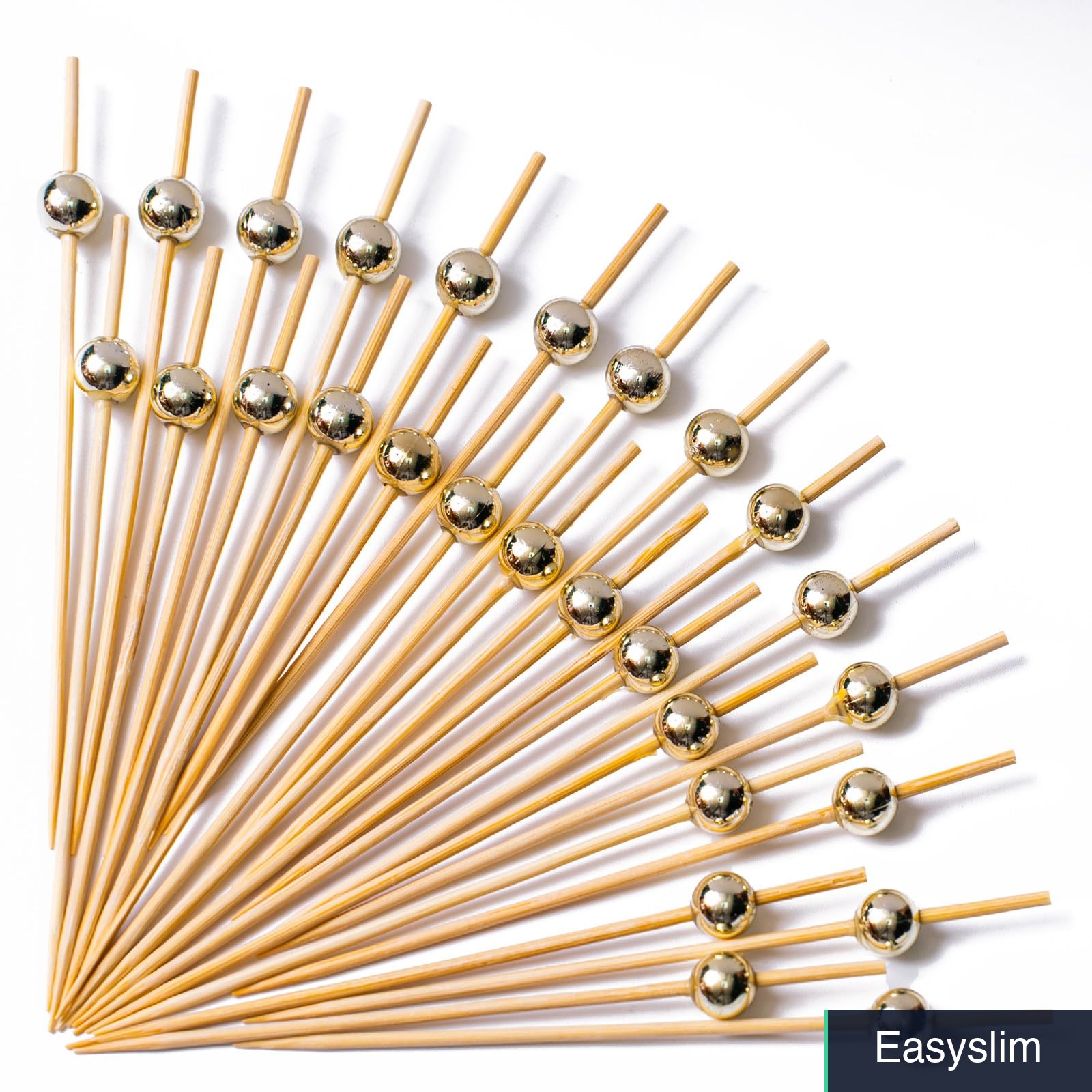 Gold Pearl Bamboo Cocktail Picks 4.7 Inch 100 Pack Party Appetizer Toothpicks
