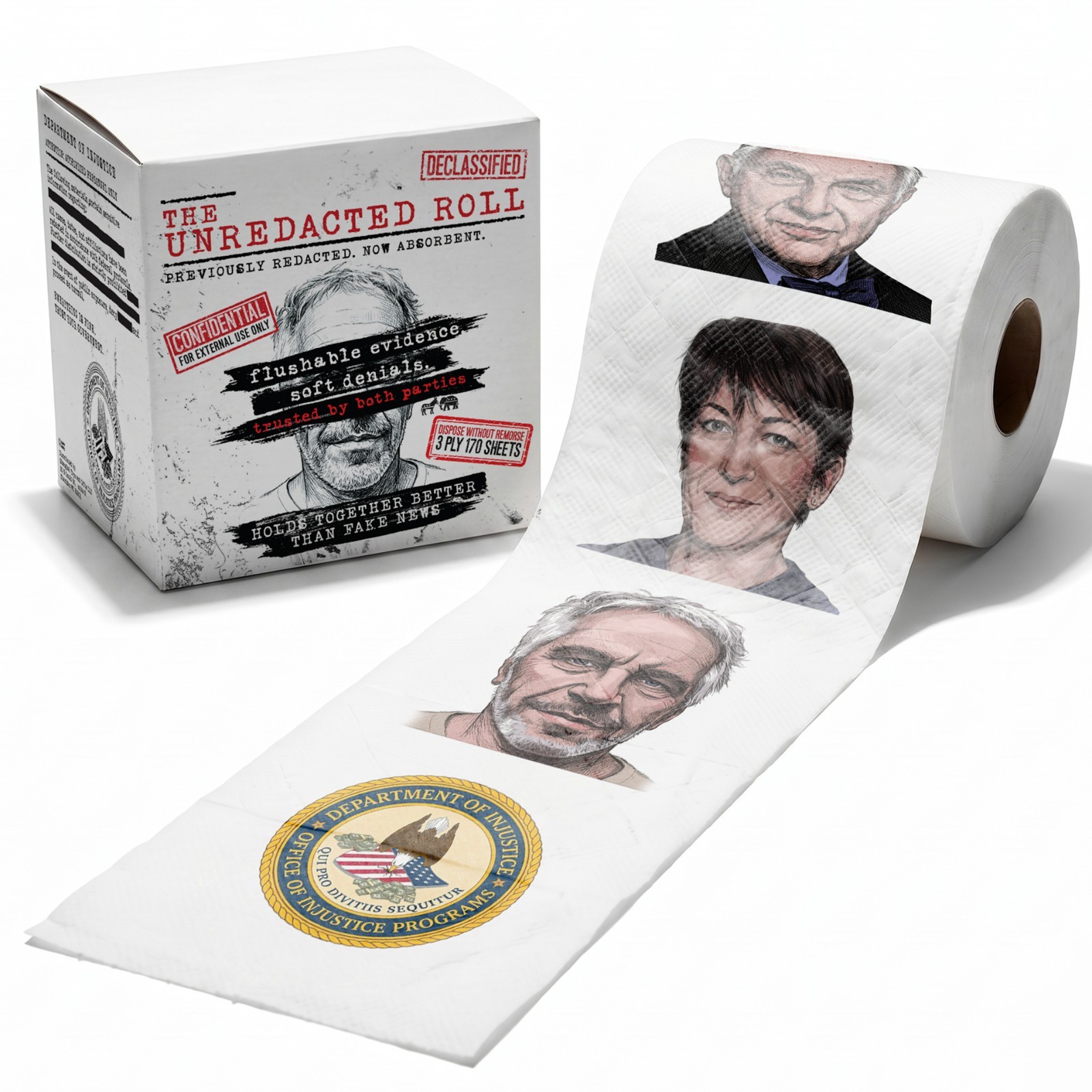 Unredacted Roll, Epstein List on Roll of Toilet Paper, Full Color, 170, 3-Ply