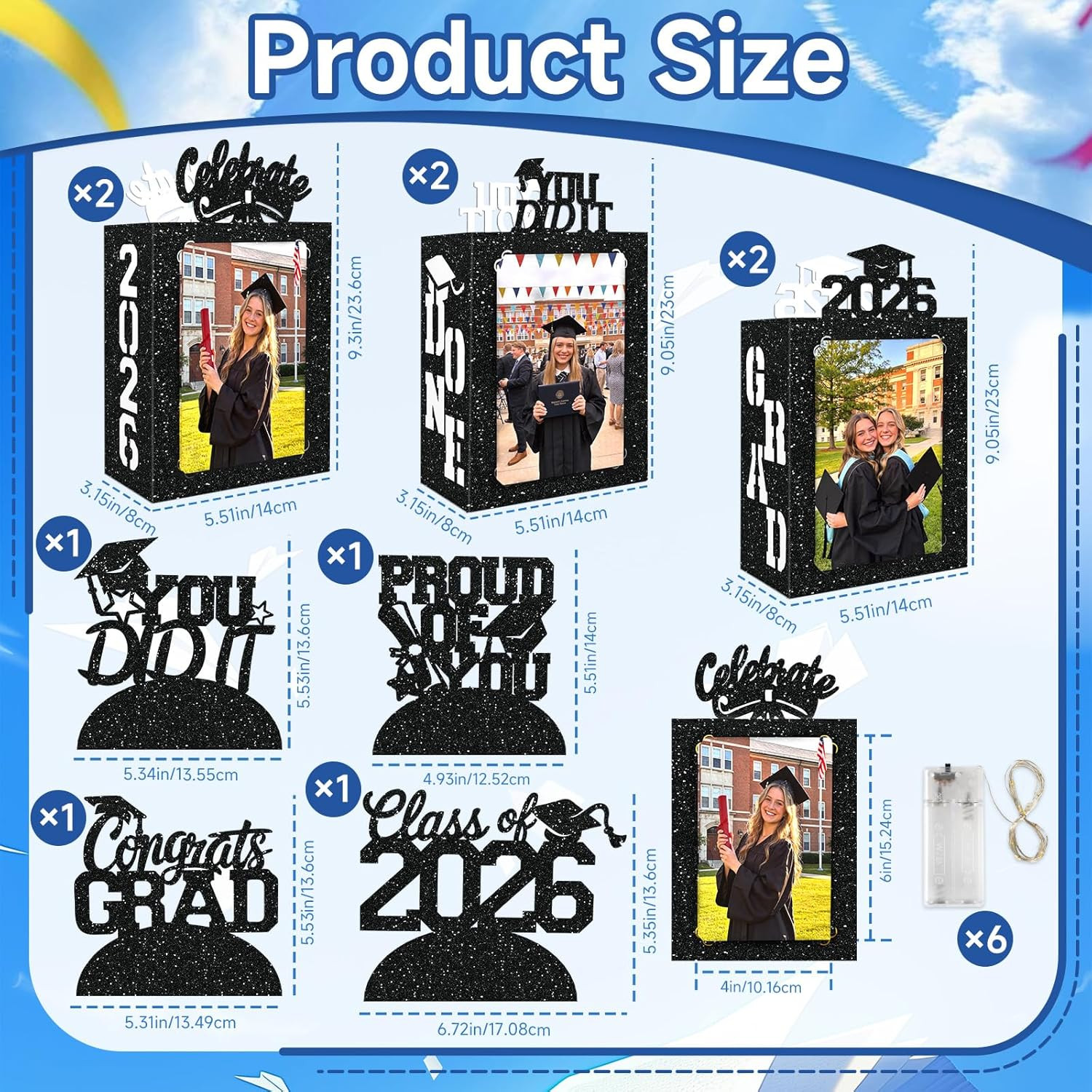 10 Pcs 2026 Graduation Table Decorations Boxes Black Photo Display Graduation Ce