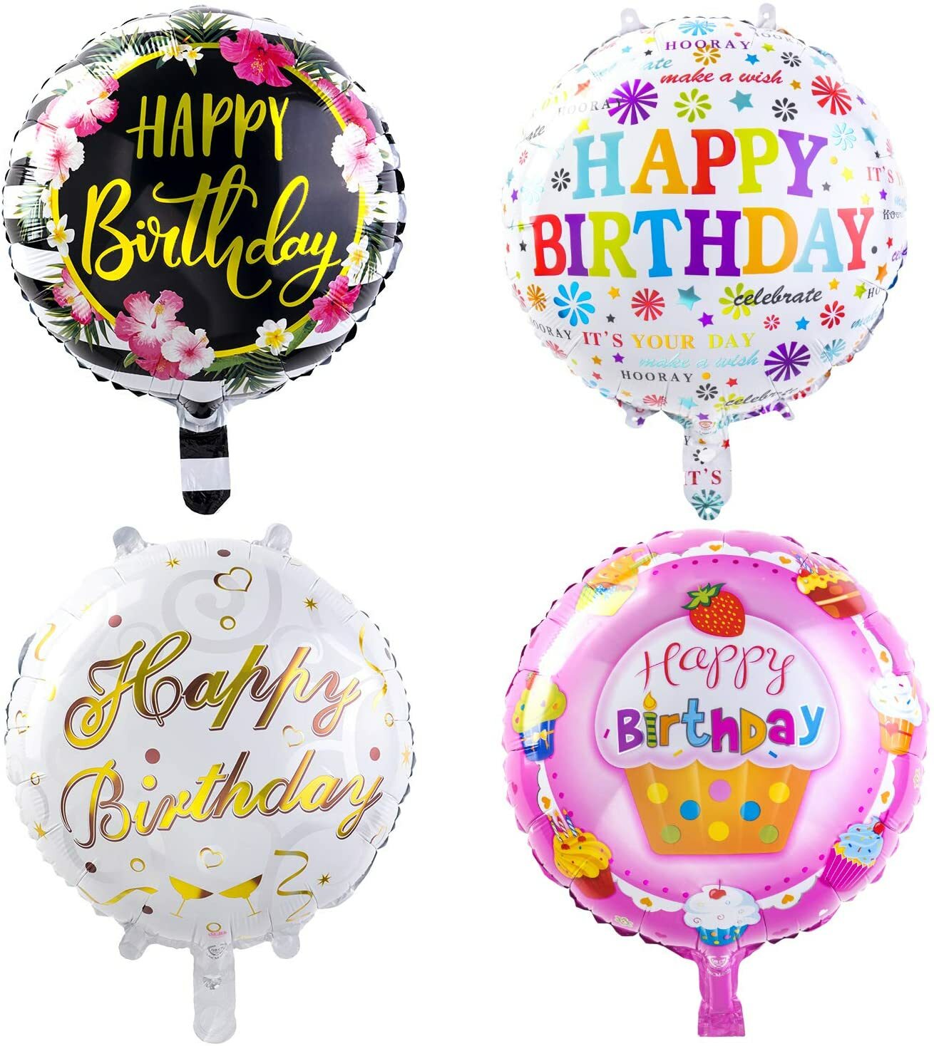 Happy Birthday mylar Foil Balloons (50-Pieces) with 100 Meter Ribbons 18 inch