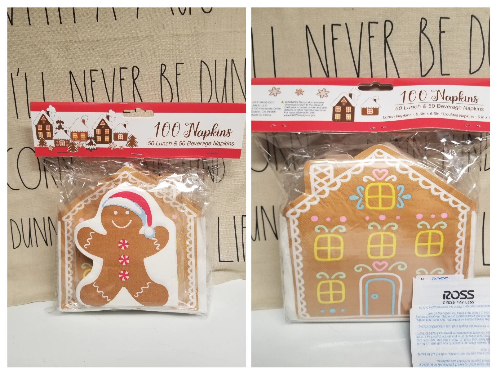 100 x Christmas Gingerbread House & Man Paper Napkins Party Lunch Picnic, NEW!