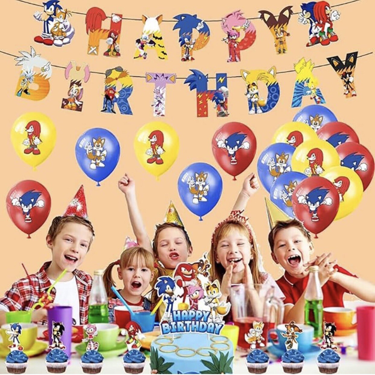 Sonic the Hedgehog Theme Birthday Party Supplies Set Banner Balloon Cake Toppers