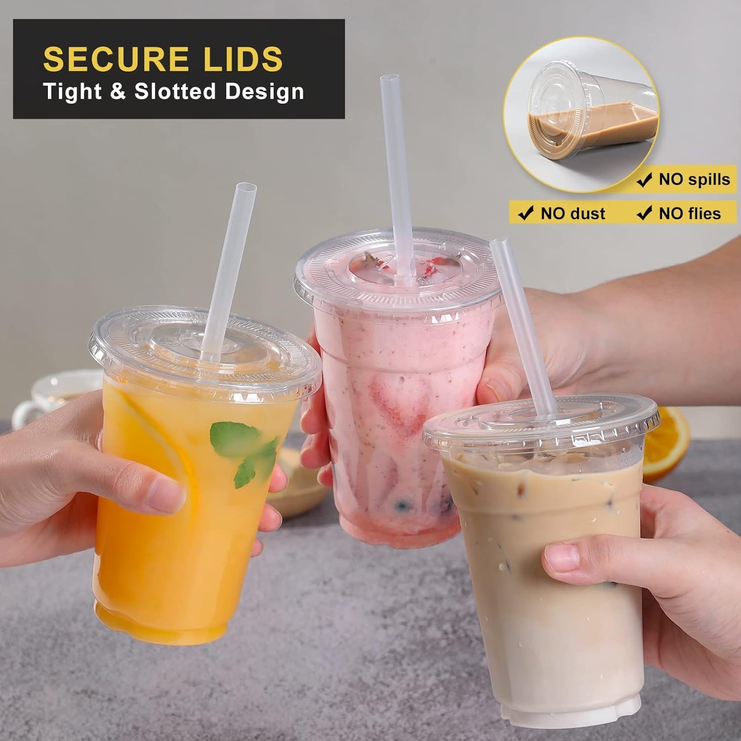 100 Sets – 16oz] Clear Plastic Cups with Lids and Straws, Disposable Iced Cof…