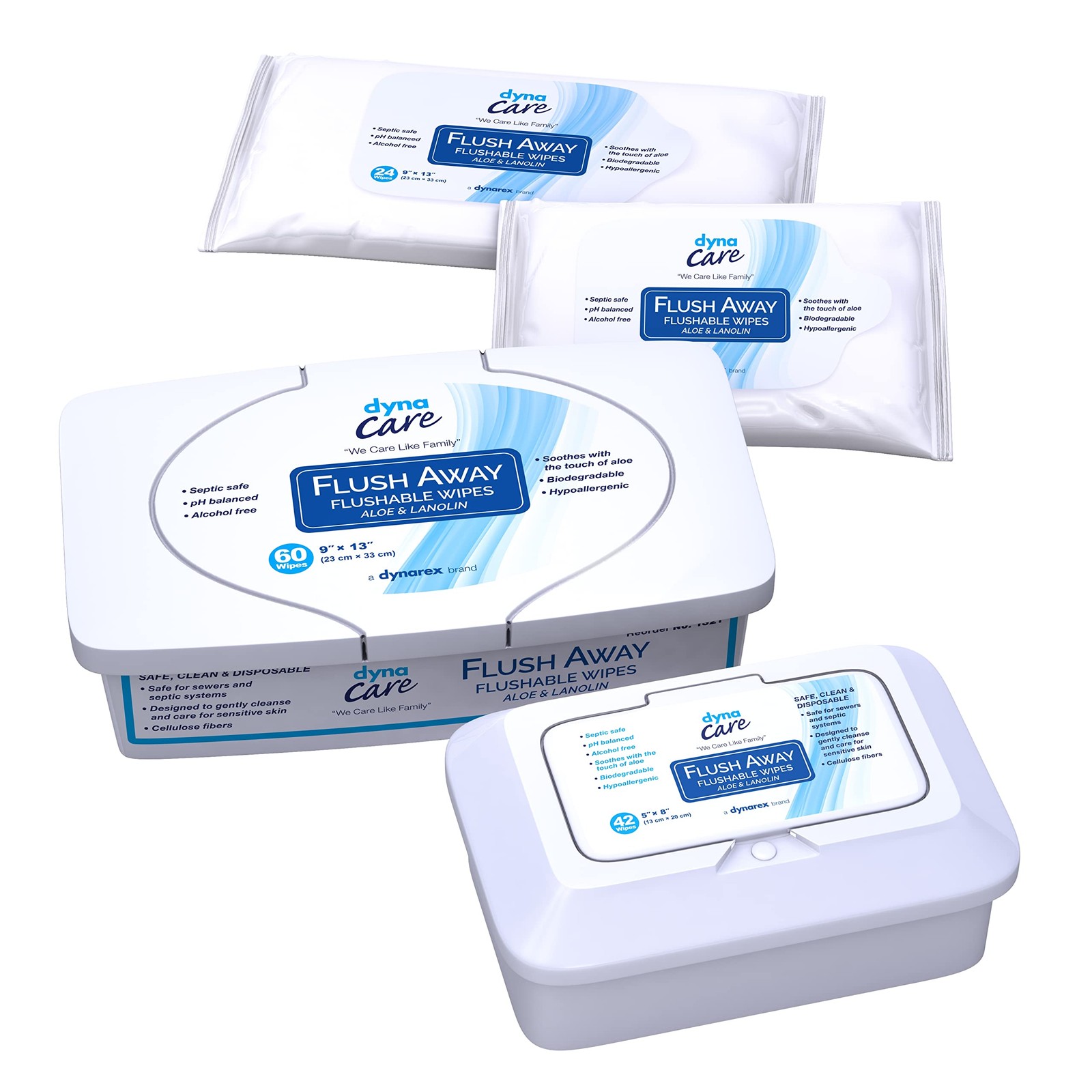 Dynarex Flushable Adult Wipes Tub Pack – 540 Count, Aloe, pH Balanced