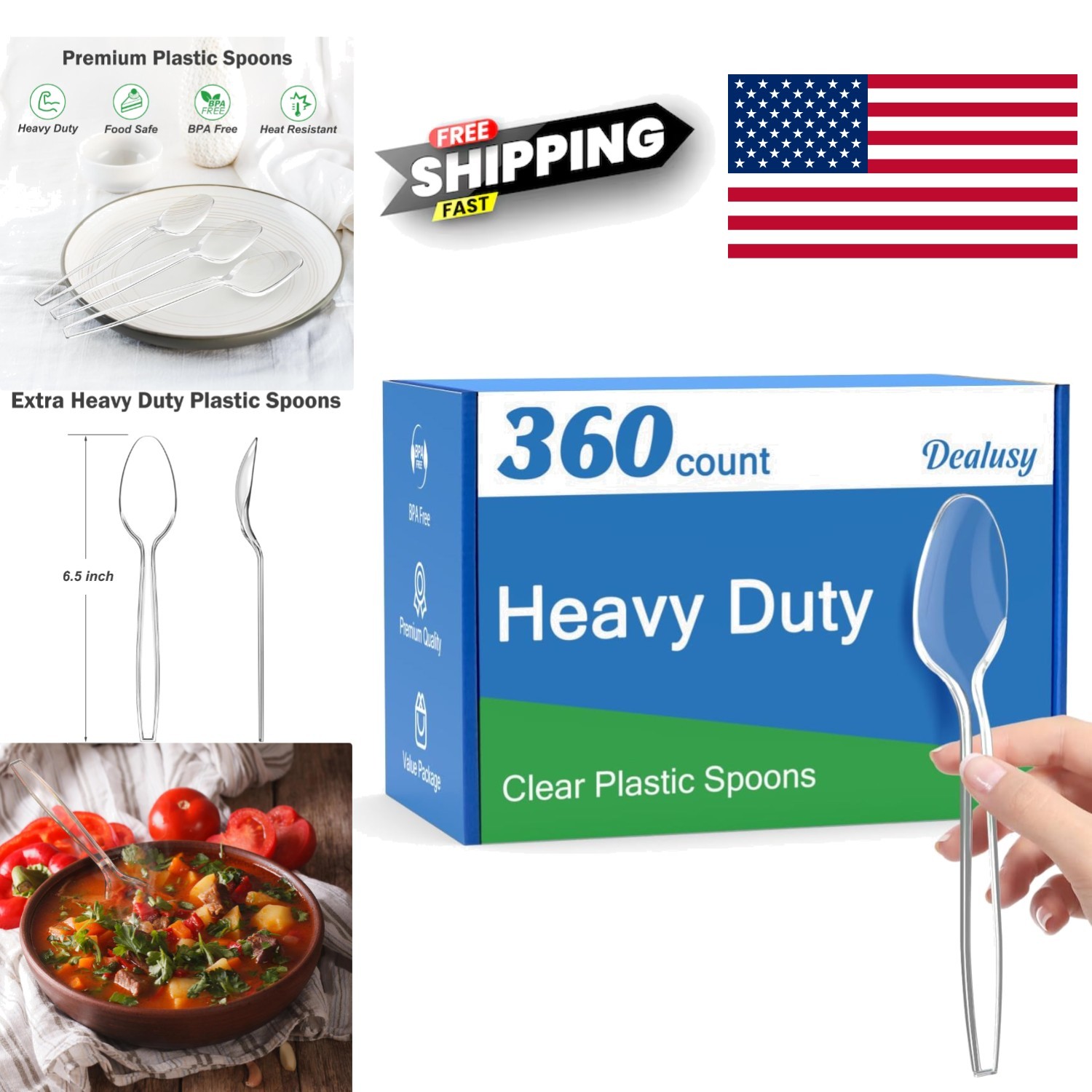 Disposable Spoons Bulk 360 Count Clear Plastic Sturdy BPA Free for Any Occasion