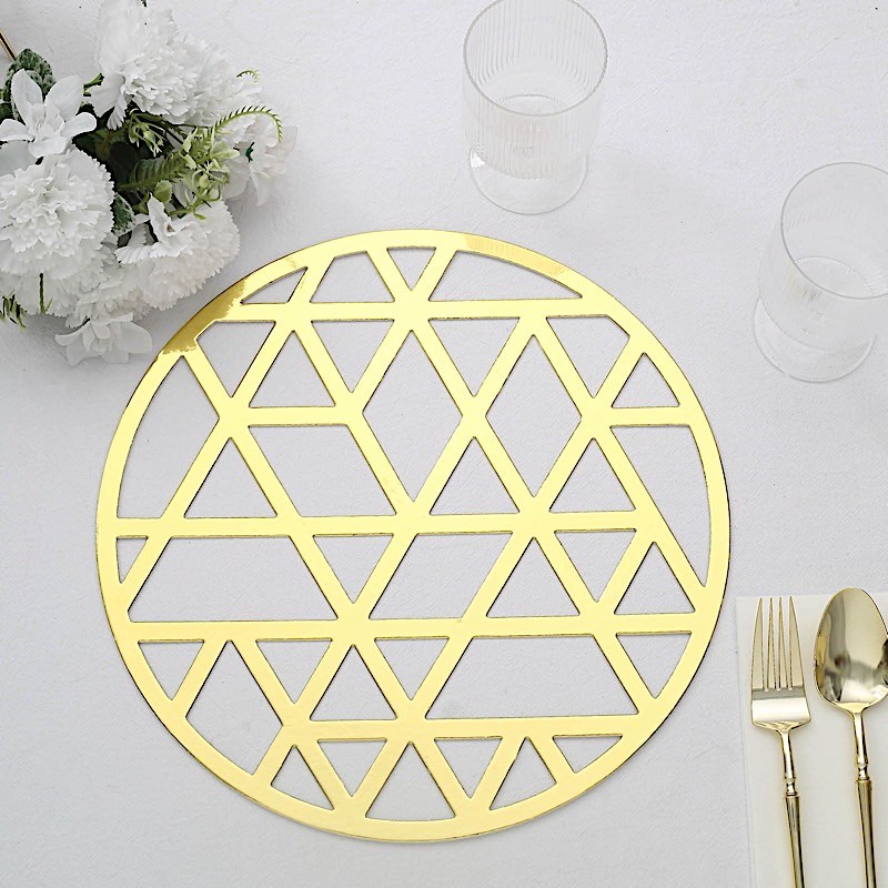 Gold 6 Metallic 13″ Laser Cut Geometric Triangle Cardboard Placemats Party Event