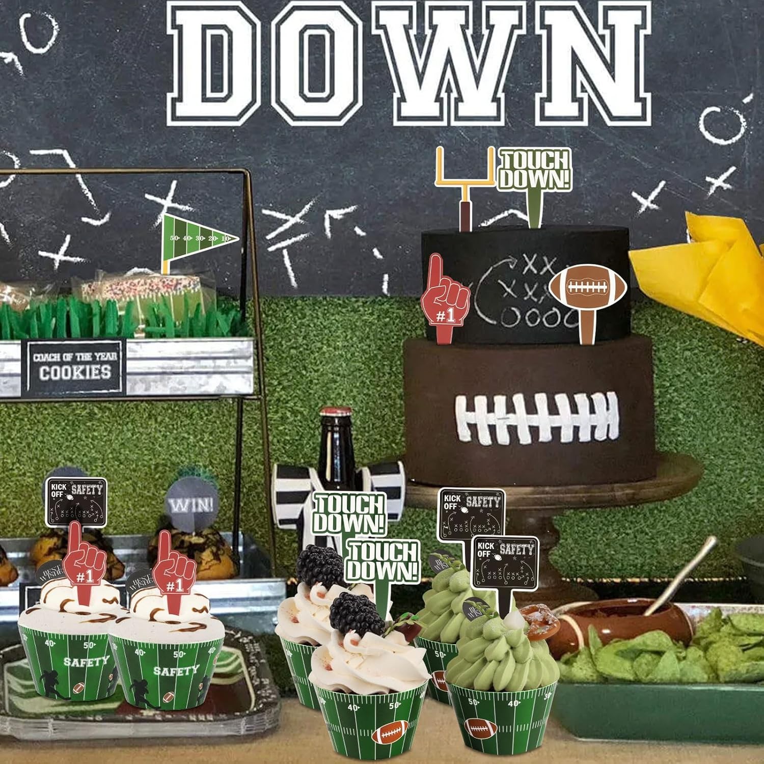 48 Pack Football Cupcake Toppers and Wrappers, Rugby Touchdown Cake Decoration f