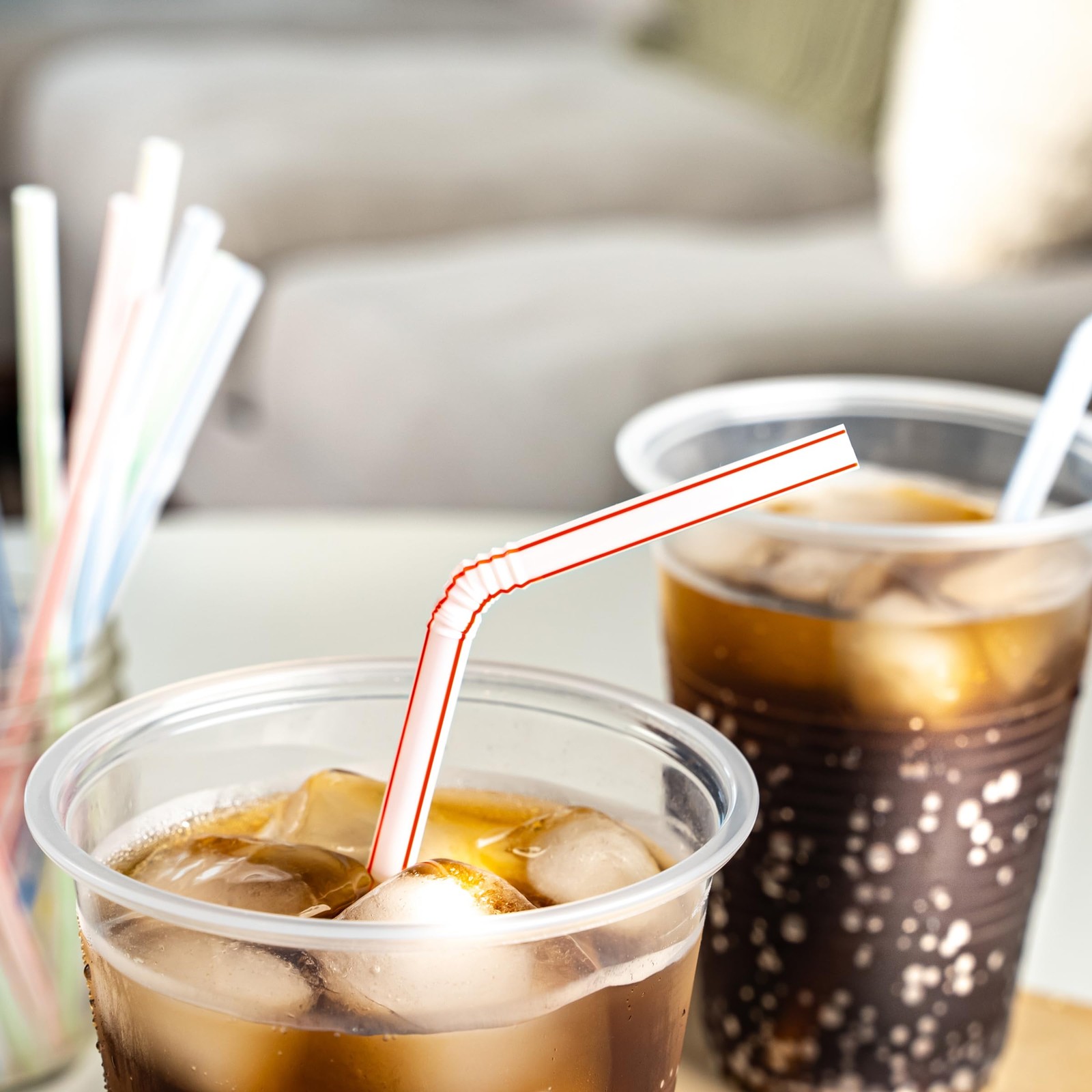 Amazon Basics Disposable Striped Plastic Flex Straws BPA Free Food Safe 7.5 Long