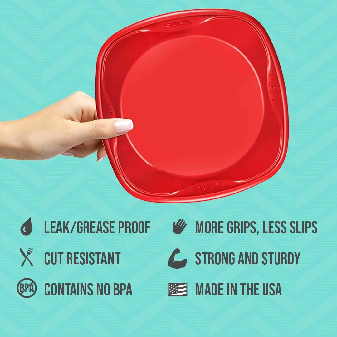 SOLO Squared Plastic Plates Red 10.25″ Quantity 120 Deep Dish with Grip Dimples