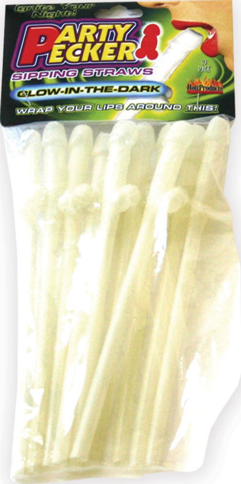Glow in the Dark Penis Straws 10-Pack Bachelorette Party Supplies Gag Gift