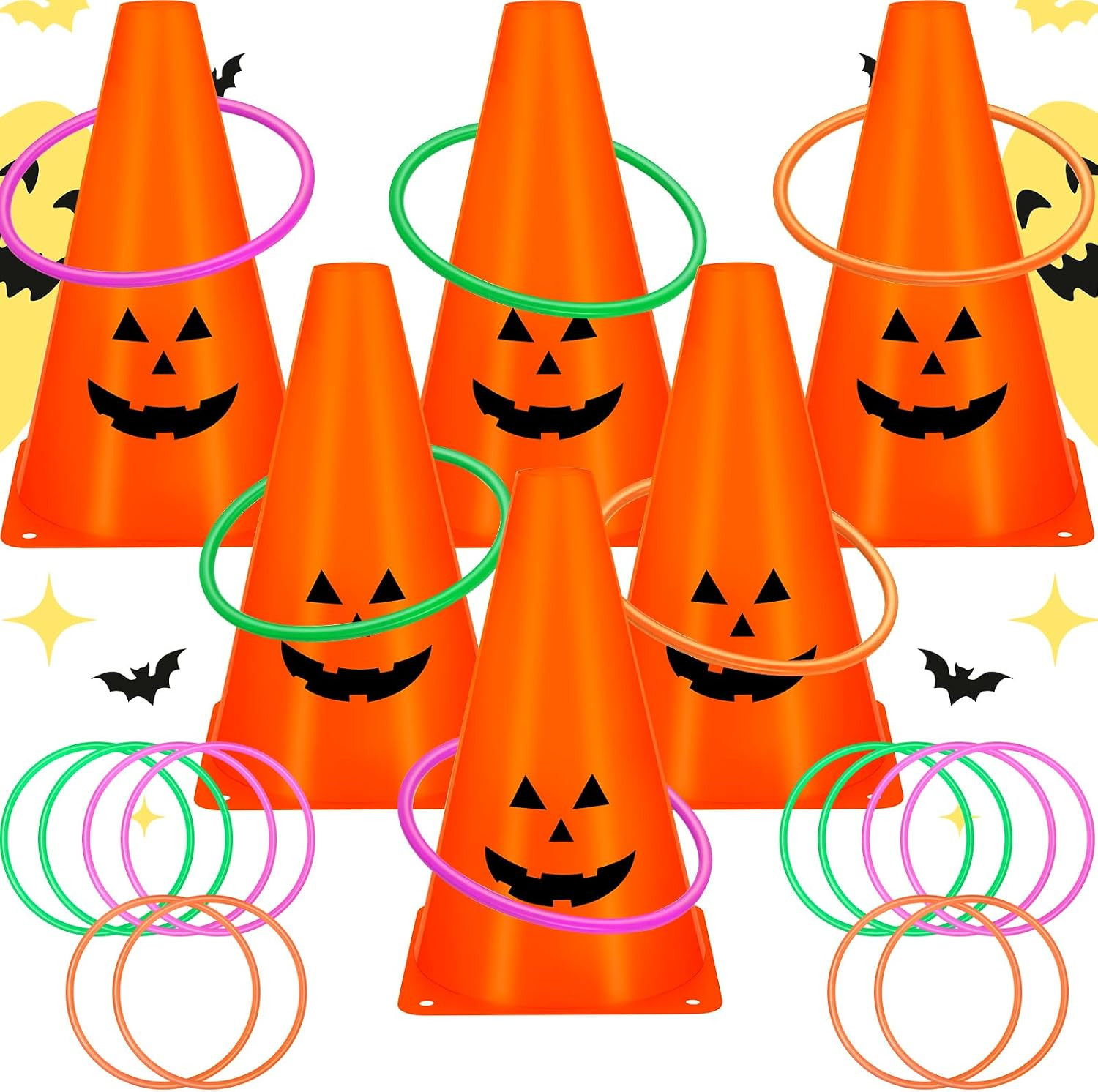 24 PcsHalloween Ring Toss Game Outdoor Carnival Party Games Include 6 Plastic Co
