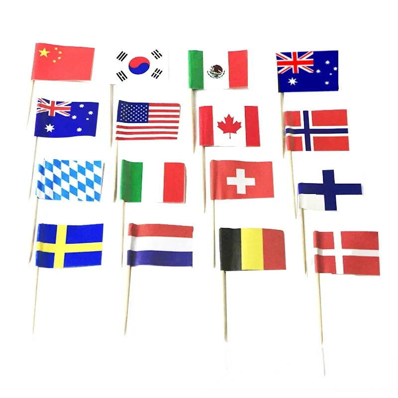 100Pcs National Flag Pick Different Countries Art Toothpicks Party Stick Cupcake