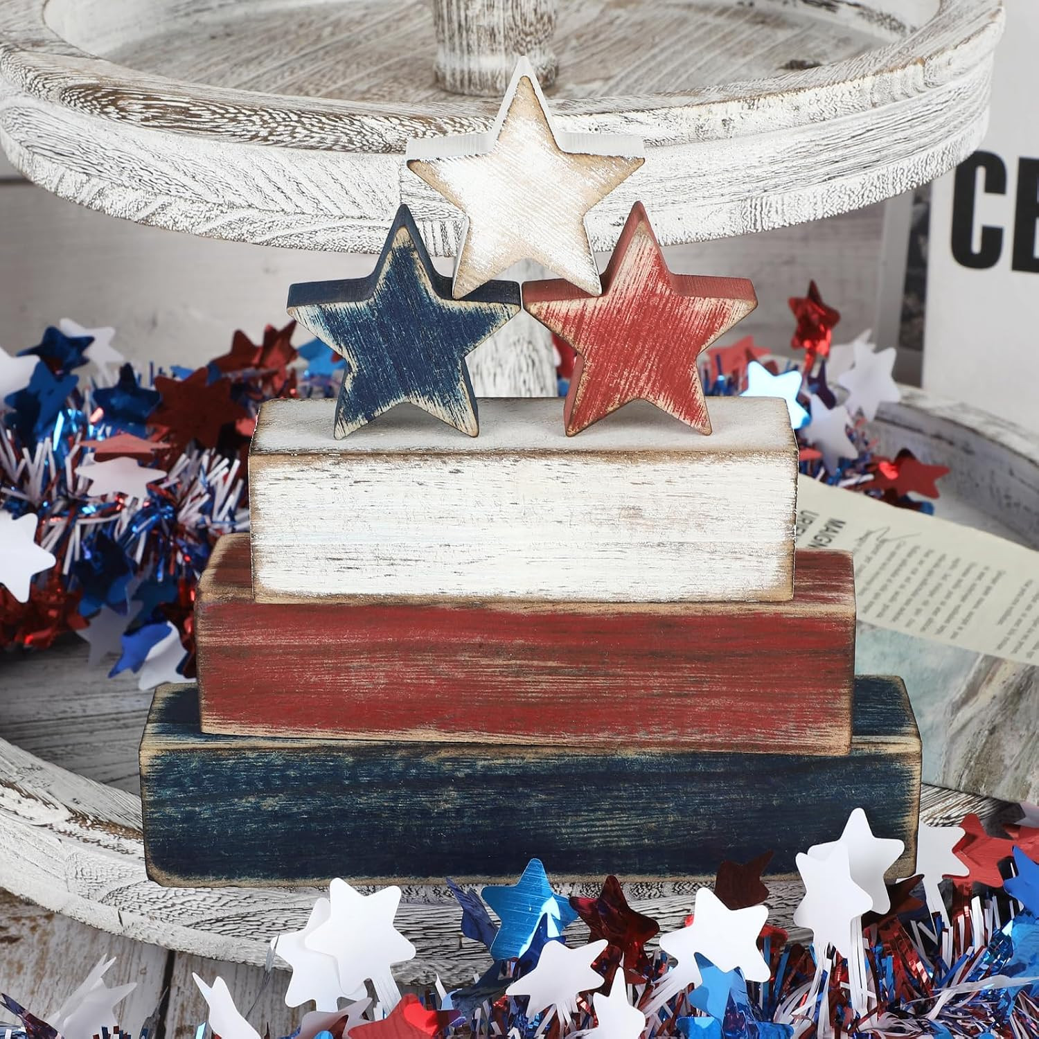 4Th of July Table Decorations, Red White Blue Decorations, Retro Patriotic Memor