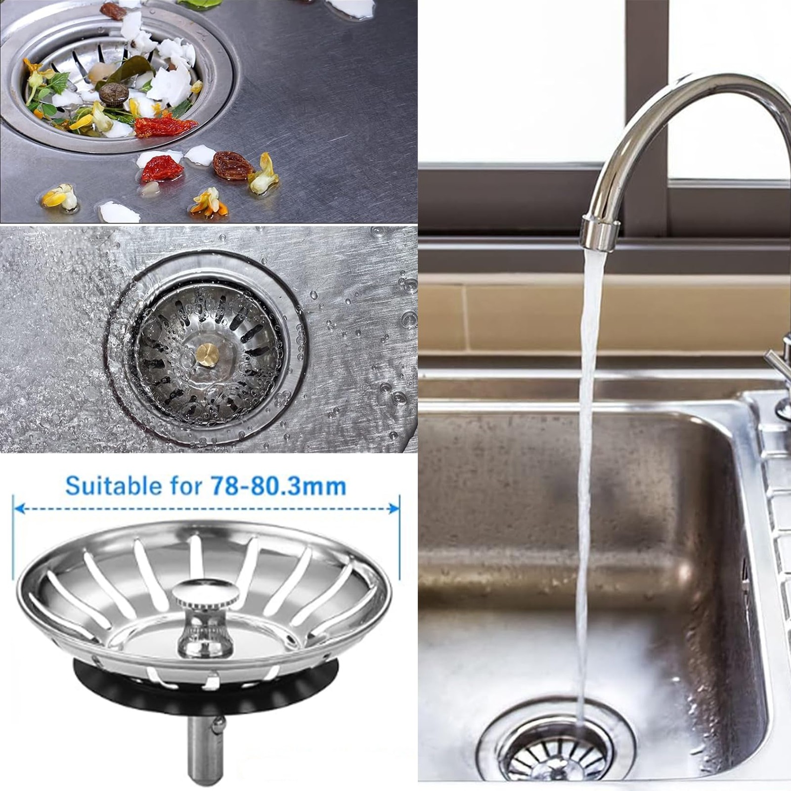 Kitchen Sink Plug Strainer Stainless Steel Rust Universal Sink Plug Replacement