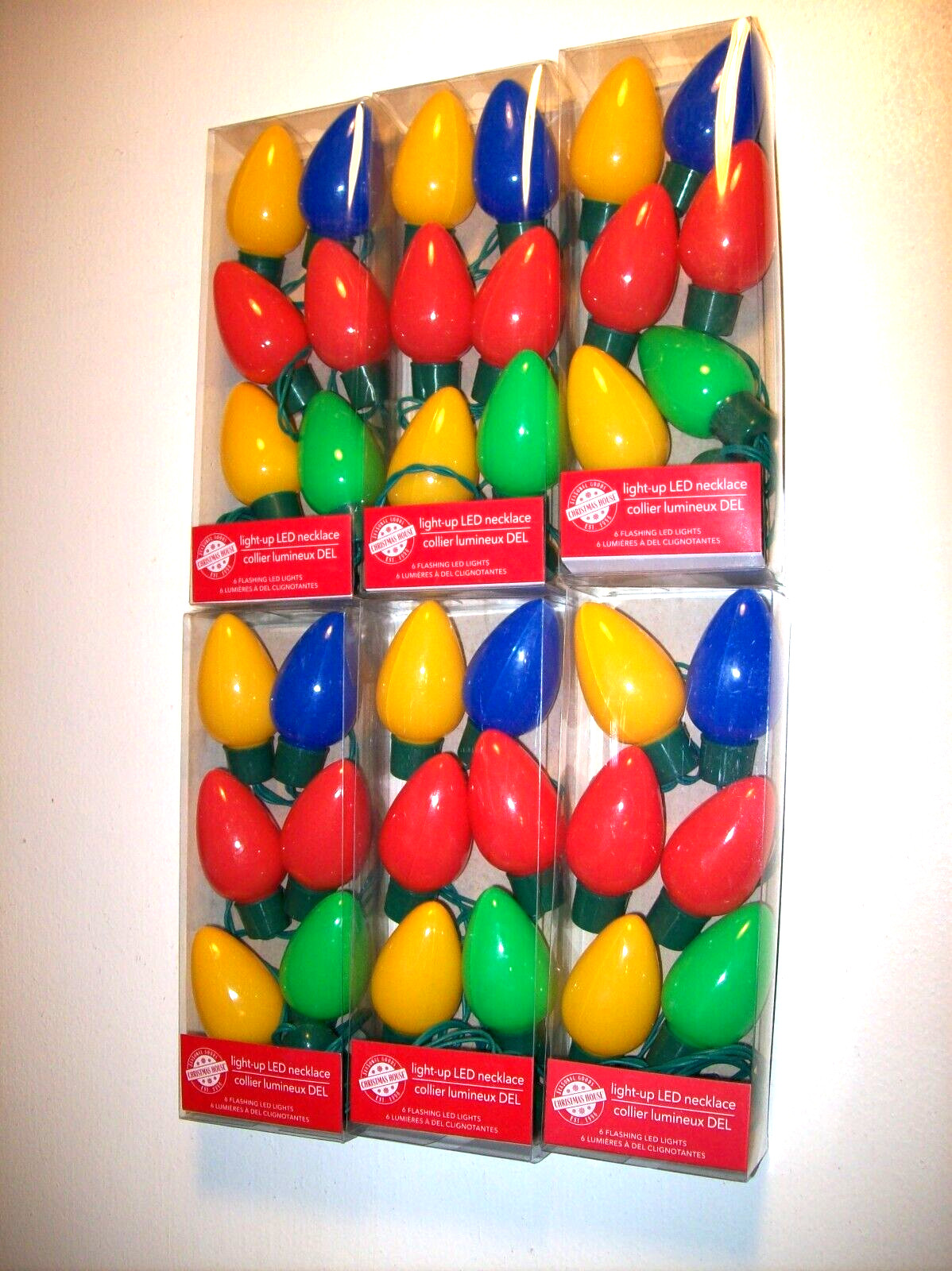 Lot of 6 Christmas House Light-Up LED Necklace 6 LIGHTS W/3 SETTINGS FREE SHIP