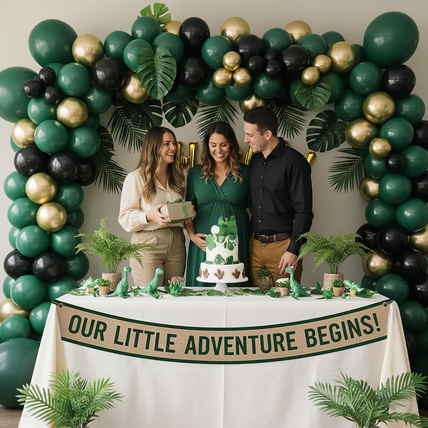 Emerald Green and Gold Black Balloon Garland Arch Kit Luxury Double Stuffed