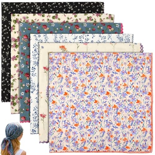 6 Pcs Floral Cotton Bandanas for Women 22×22 Inch Assorted Floral Printed