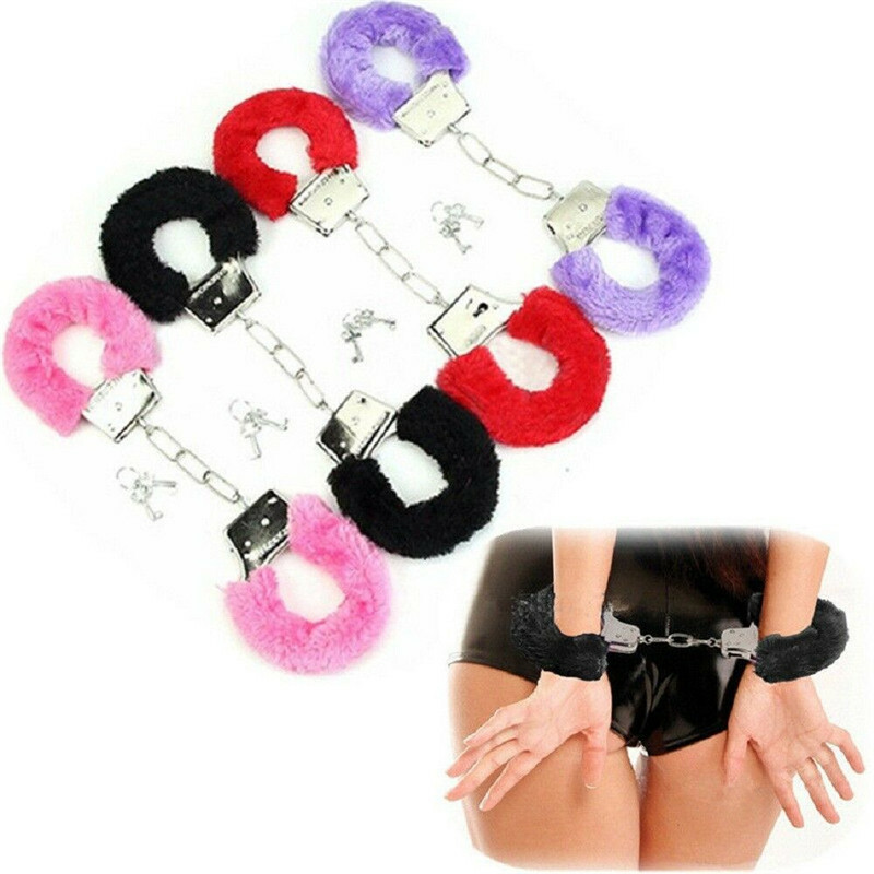 Furry Fuzzy Costume Handcuffs Metal Wrist Cuffs Soft Bachelorette Hen Party OBUS