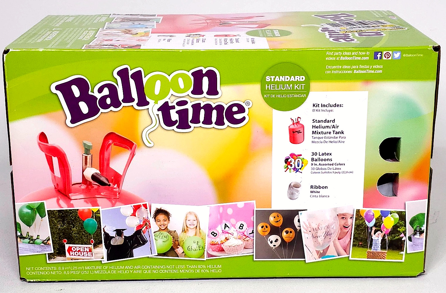 Balloon Time Standard Helium Air Tank Kit 30 9″Ballons Ribbon Birthday Party NEW