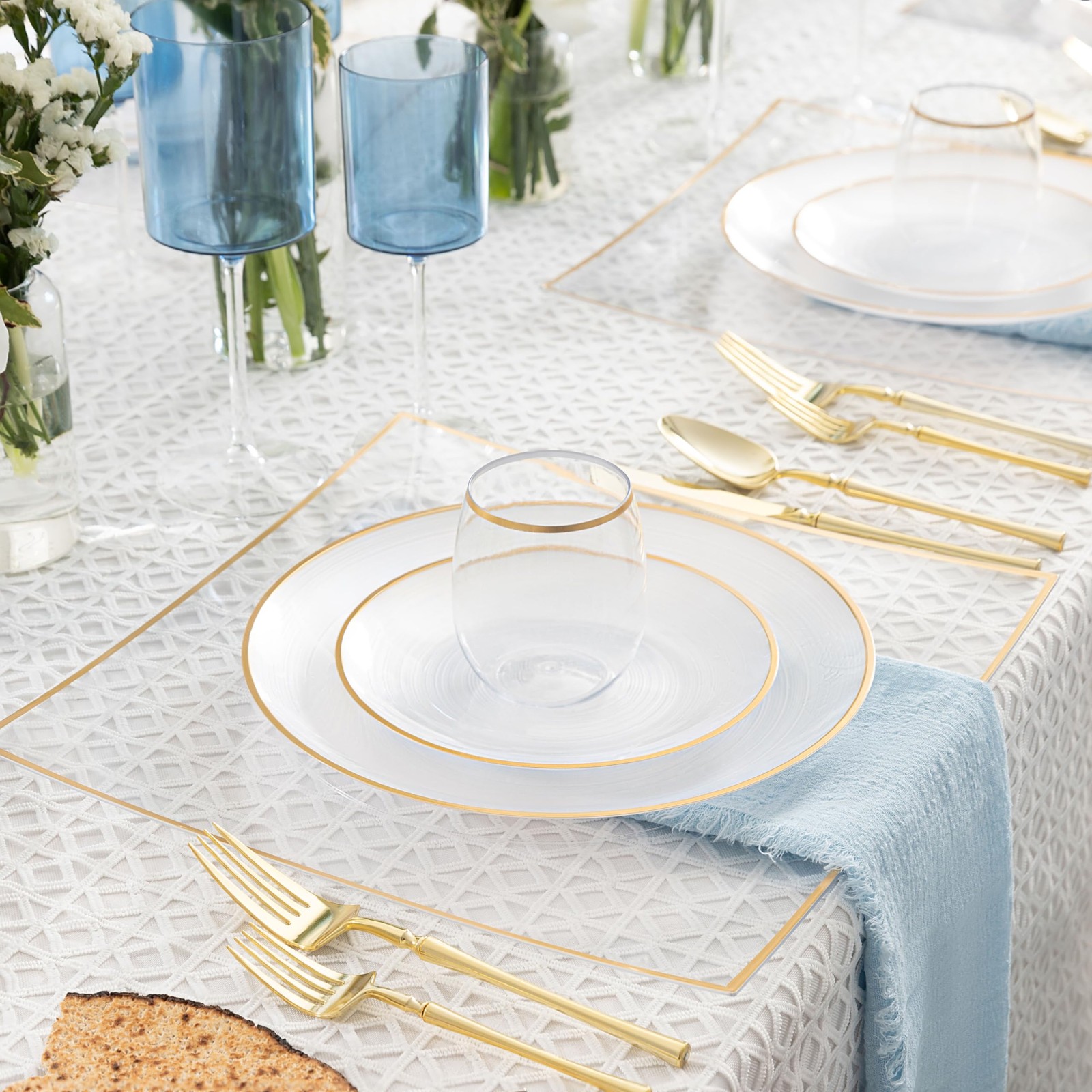 32 Pieces Crystal Design Plastic Plates Combo Pack 7 inch and 10 inch Gold Ri…