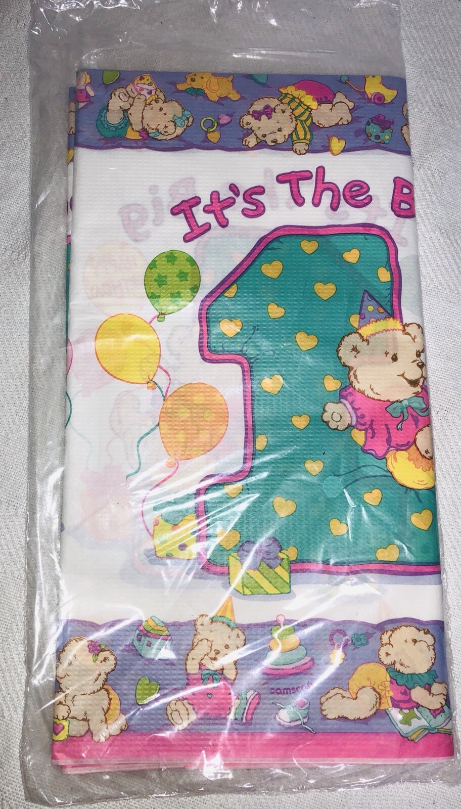 Vintage Bears First 1st Birthday Girl Party Table Cover Lot Of 6 54×102” Pastel