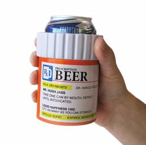 MEDICINE PILL BOTTLE CONTAINER – Beer & Soda can drink COOLER sleeve wrap holder