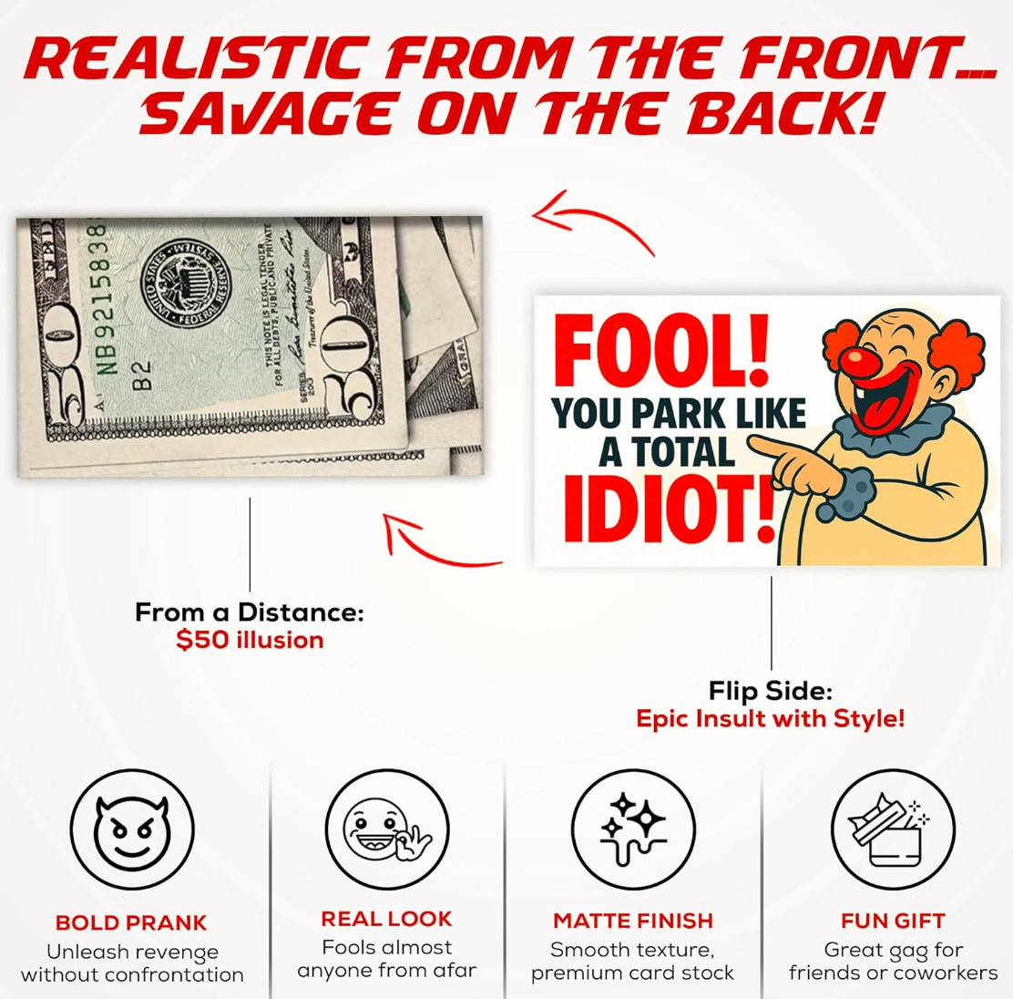 50 Pack Fake $50 Parking Prank Cards – Funny Gag Ticket to Fool Bad Parkers