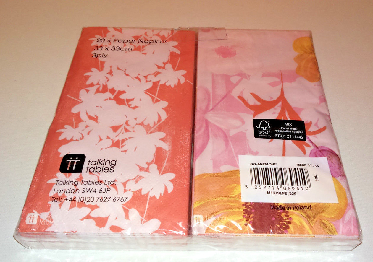 TWIN PACK 2 Designs 20 Paper Napkins CONTEMPORARY FLOWERS TEA PARTY ANEMONE 3ply