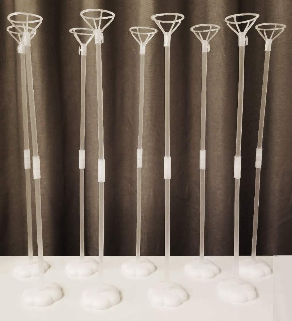 Clear Transparent Balloon Sticks and Stands 10pc set, holders, reusable ballo…
