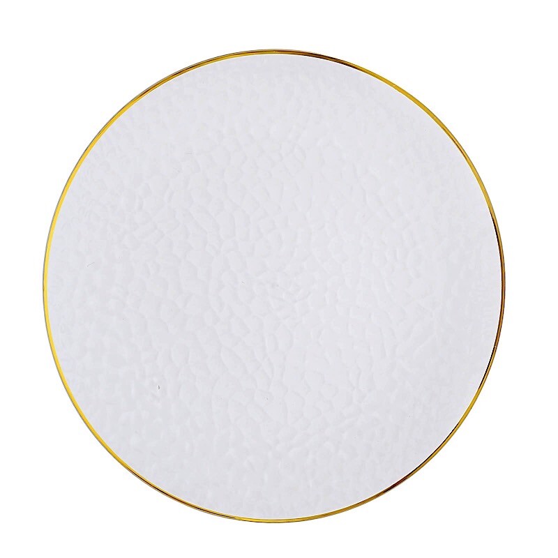 CLEAR 6 Round 13″ Hammered Plastic Charger Plates Gold Rim Party Decorations
