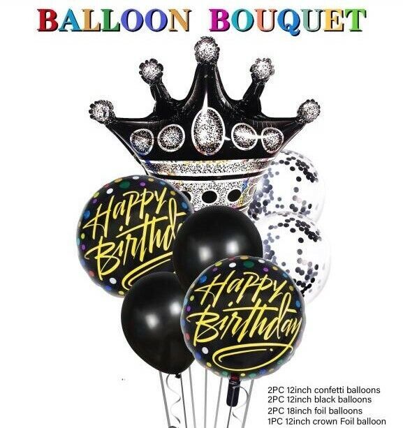 7 Pcs Balloons Bouquet Black Decoration Unisex Adult Happy Birthday Events Party