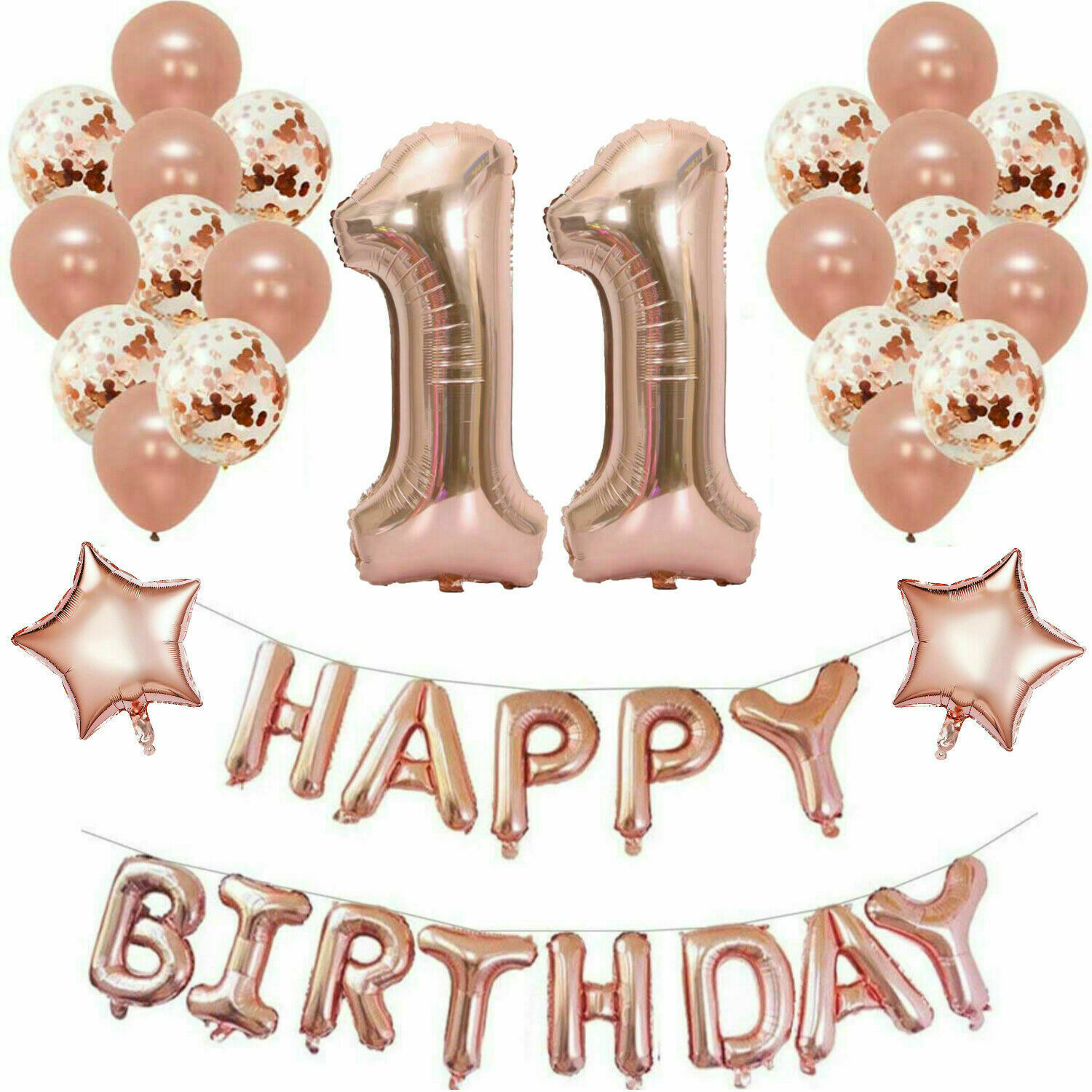16″ Rose Gold Happy Birthday Foil Numbers 32″ 13/16/18/21/30th Bunting Balloons
