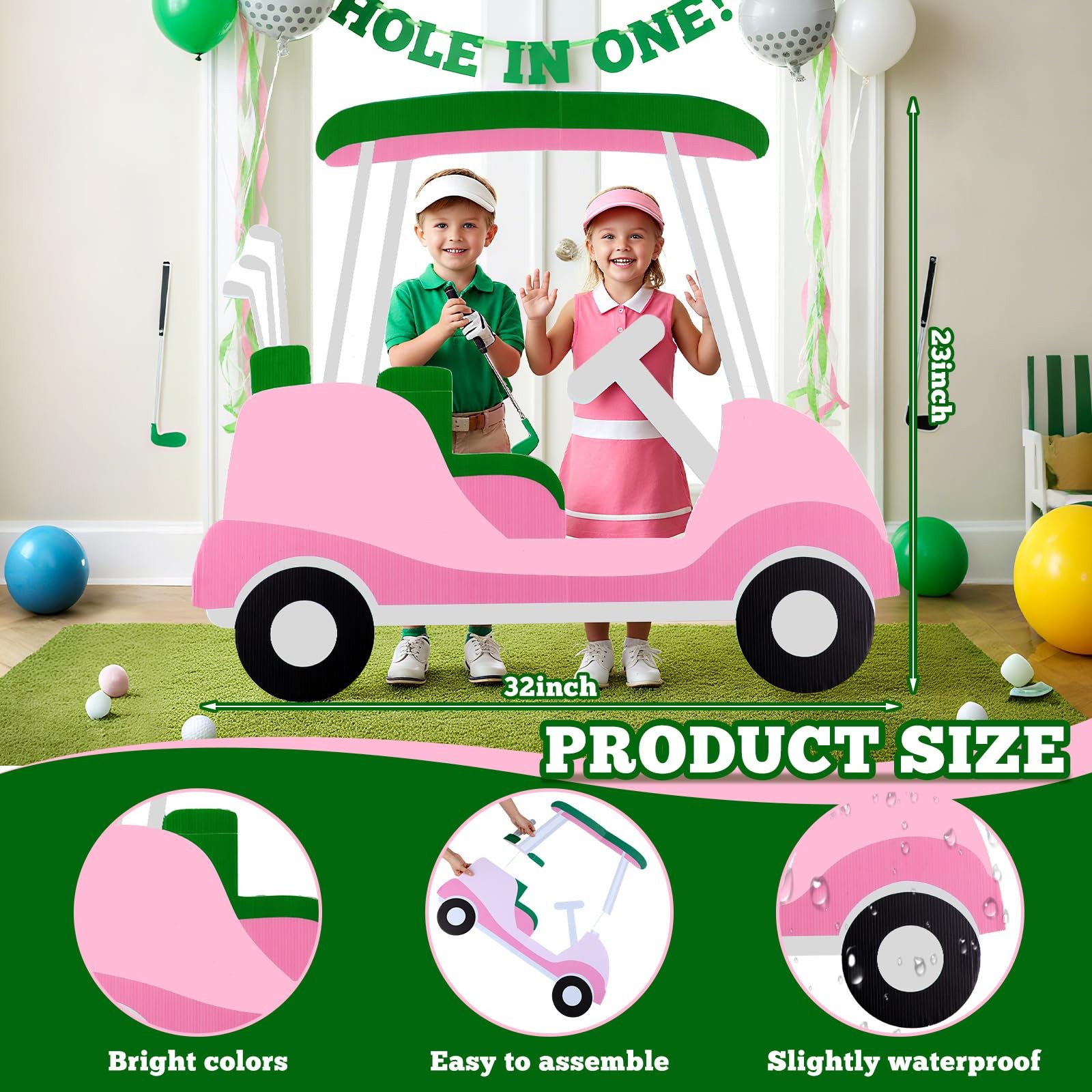 Pink Golf Cart Cutout Cardboard Backdrop Photo Booth Props Party Decoration