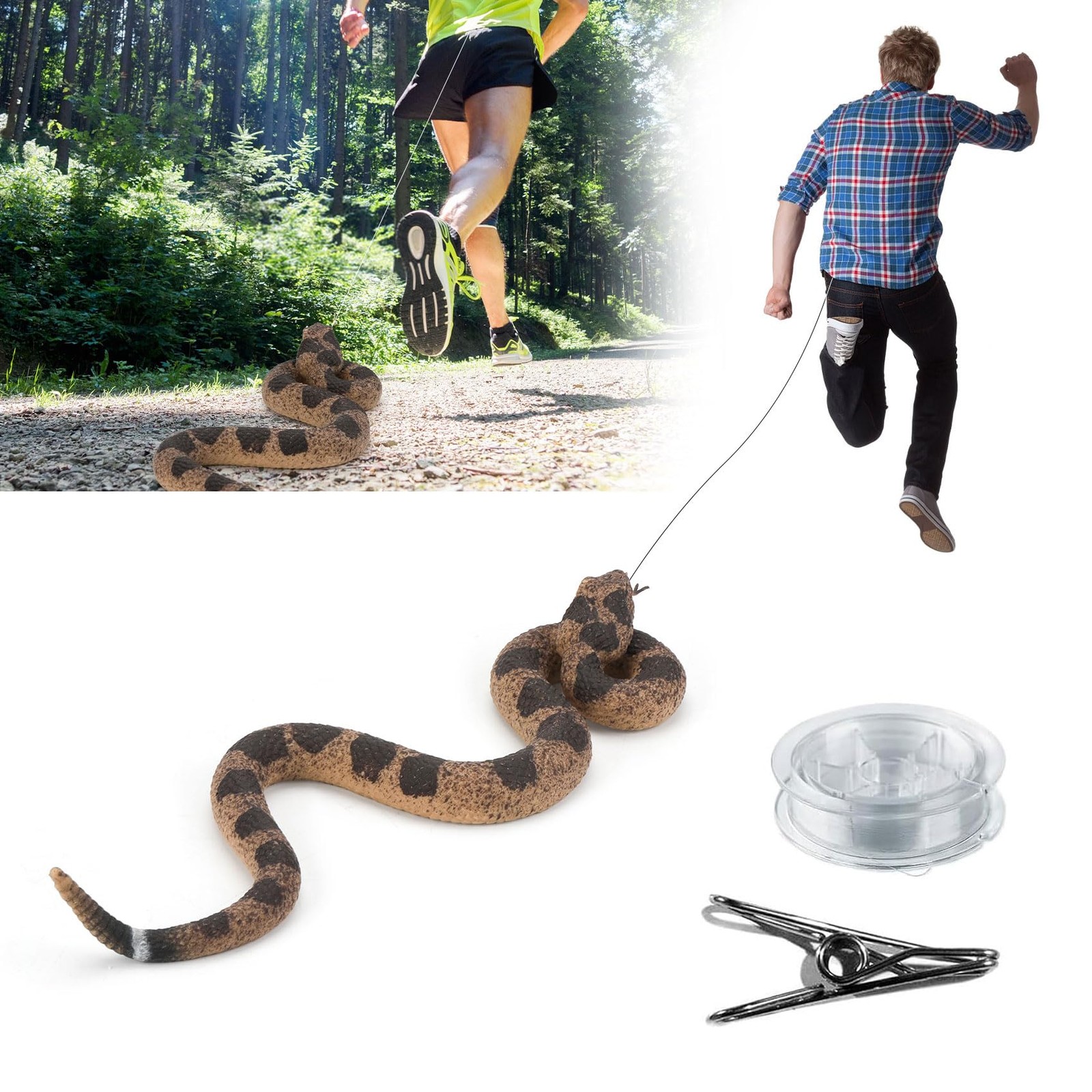 Rattle Snake Prank with String Clip, Rattlesnake Fake Snake on a String Prank, R