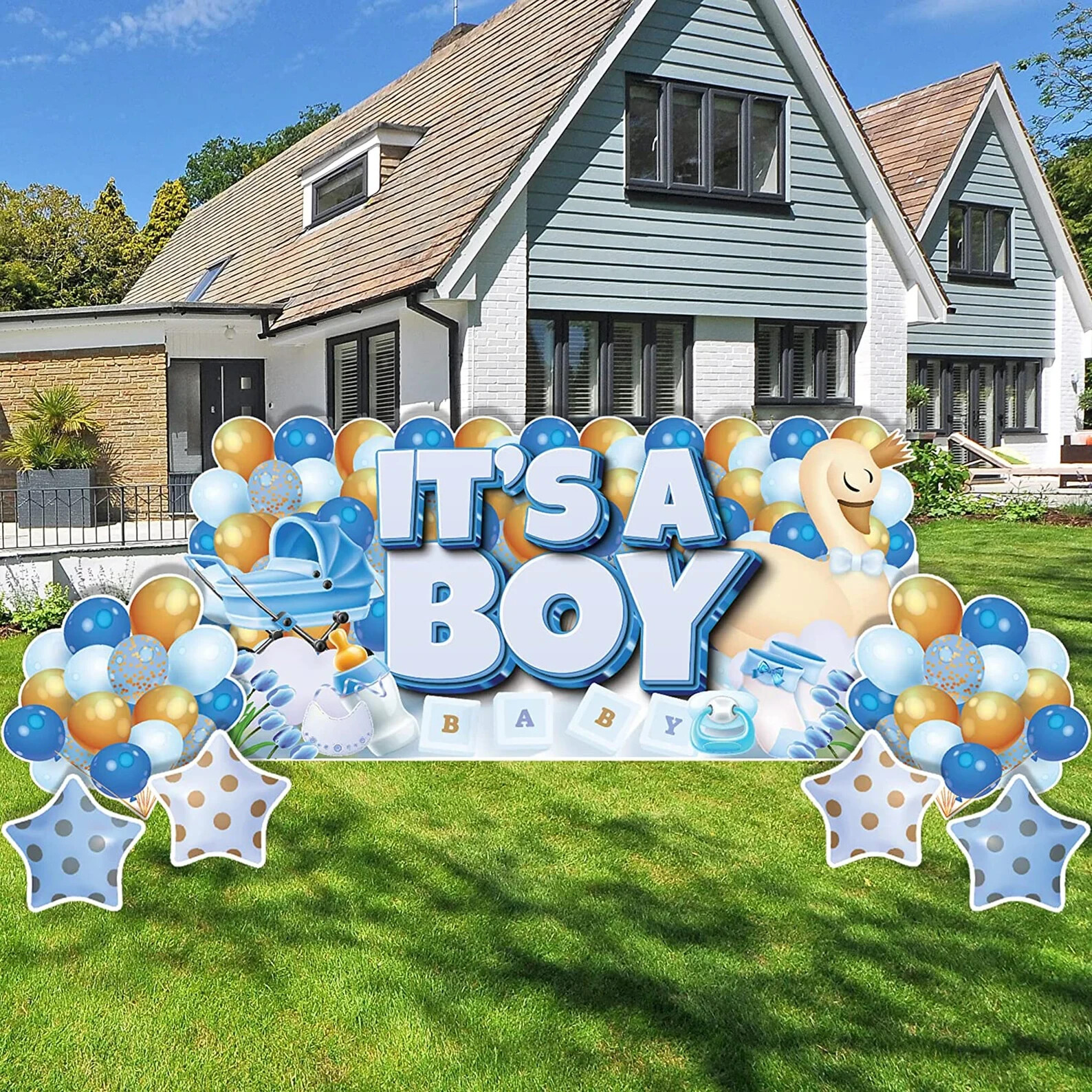 JUMBO “It’s A Boy” Baby Shower Yard Card Display, Oversized Ez Yard Card 7pcs