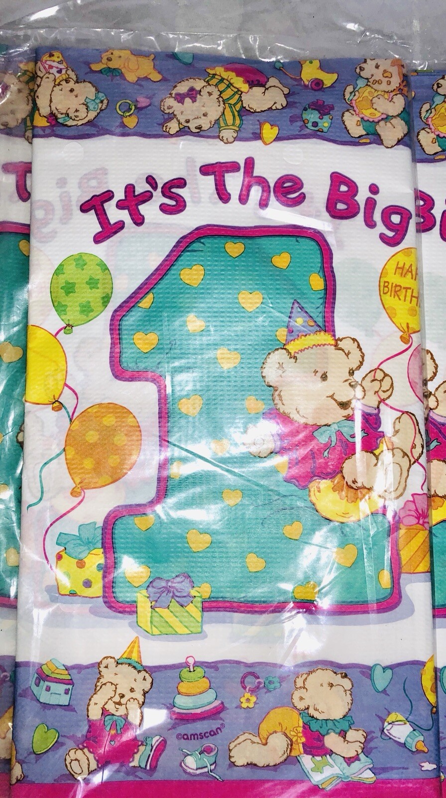 Vintage Bears First 1st Birthday Girl Party Table Cover Lot Of 6 54×102” Pastel