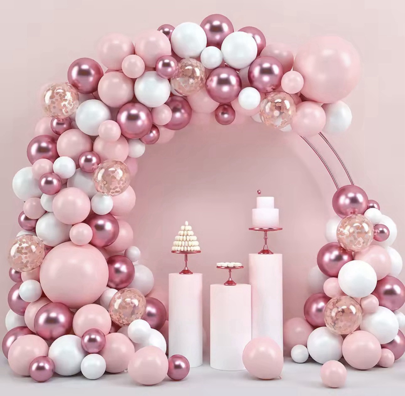 127 pcs Pink White Rose Gold Balloon Arch Kit Party Birthday Decoration