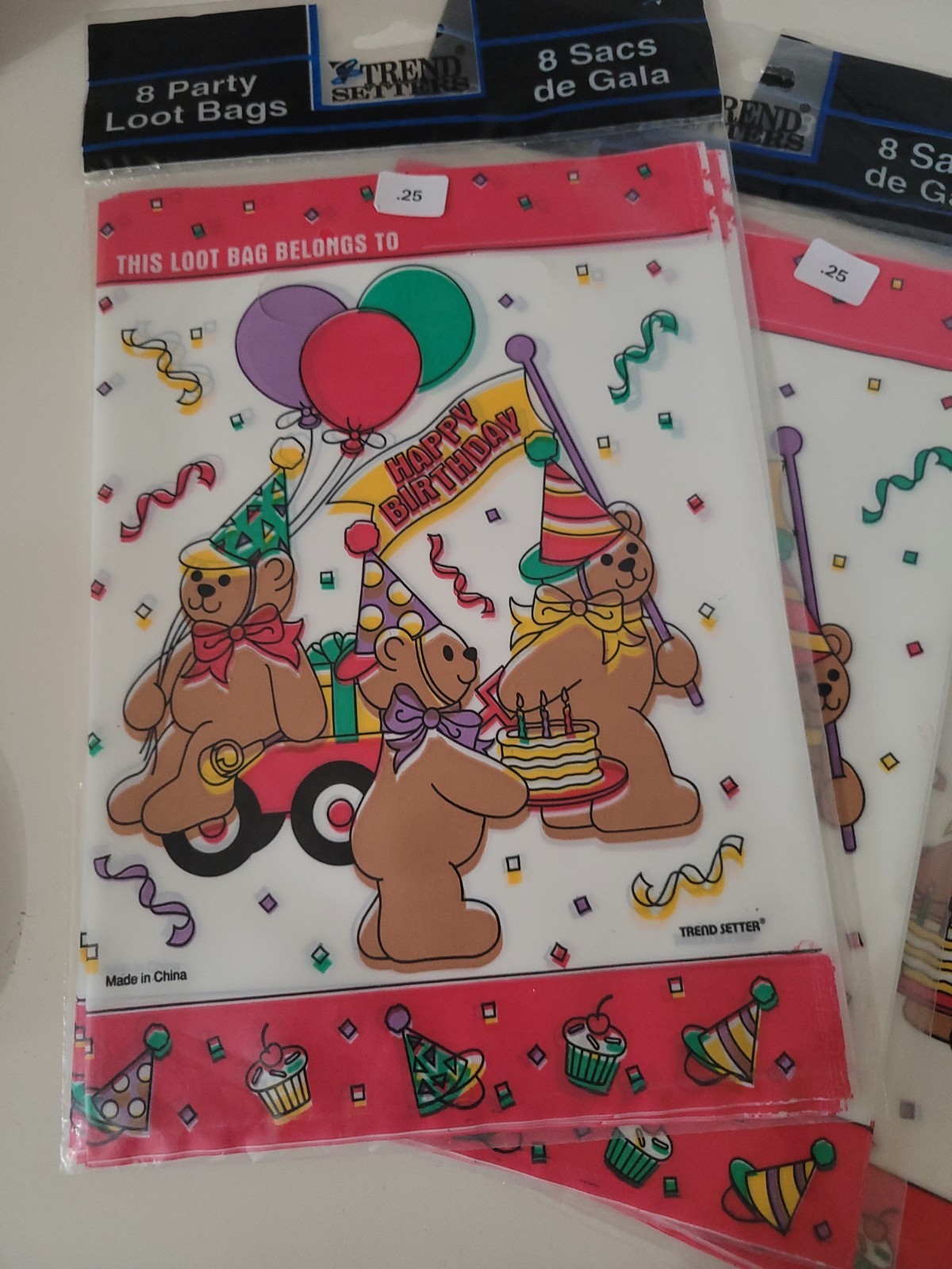 LOOT BAGS BIRTHDAY PARTY FAVOR TEDDY BEAR Vintage Hat Ribbon 8ct Trend Setter