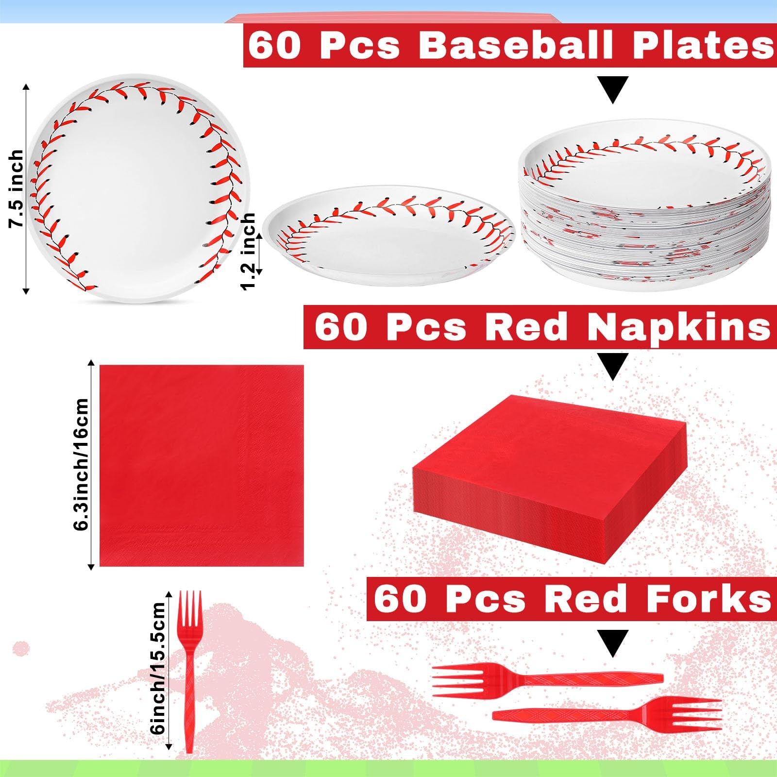 180 Pcs Plastic Baseball Paper Plates and Napkins Set Baseball Party Supplies…