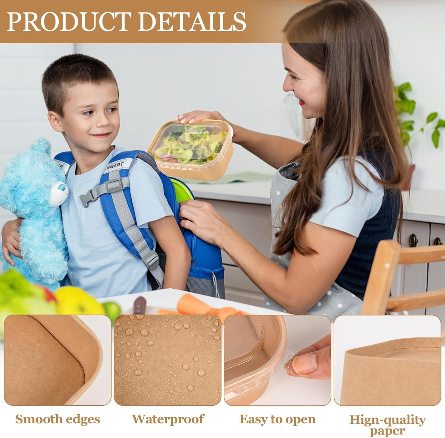 50 Pack Disposable Meal Prep Containers, 25oz Disposable Large Paper Bowls with