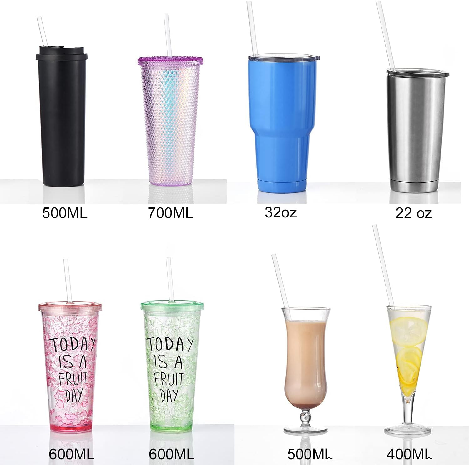 ALINK 12-Pack Reusable Plastic Clear Straws, 13 Inch Extra Long Tumbler Straws f